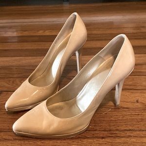 Stuart Weitzman nude patent pumps